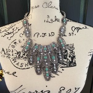 ZARA - Turquoise and Crystal Silver Necklace